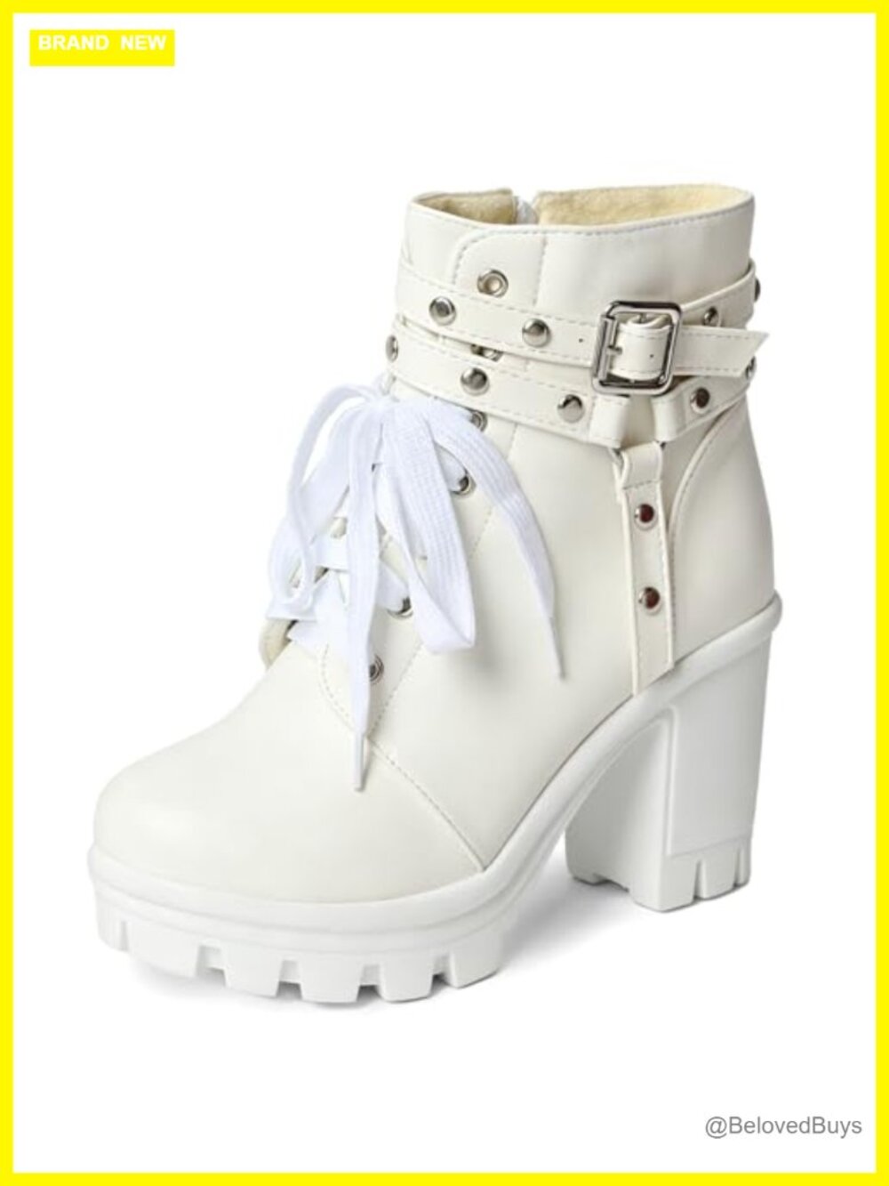 Goth Platform Combat Boots Studded Lace Up Women Ankle Booties